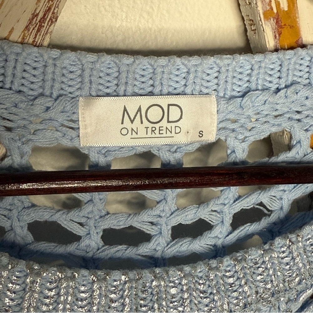 MOD Crochet Knit Metallic Sweater in Light Blue - Picture 4 of 10